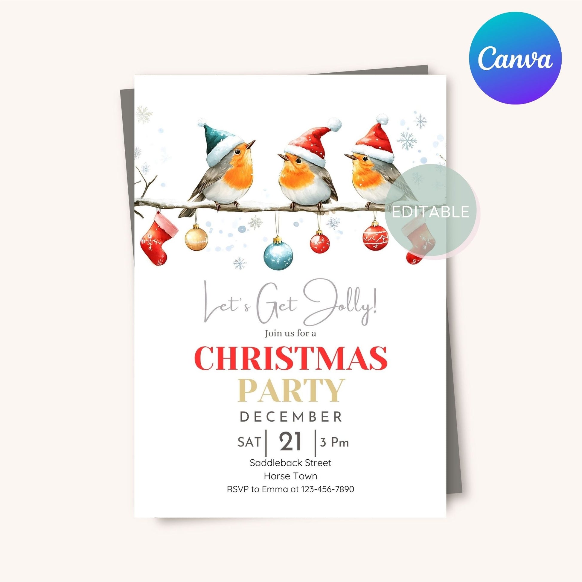 Charming Christmas party invite customizable in Canva for festive occasions