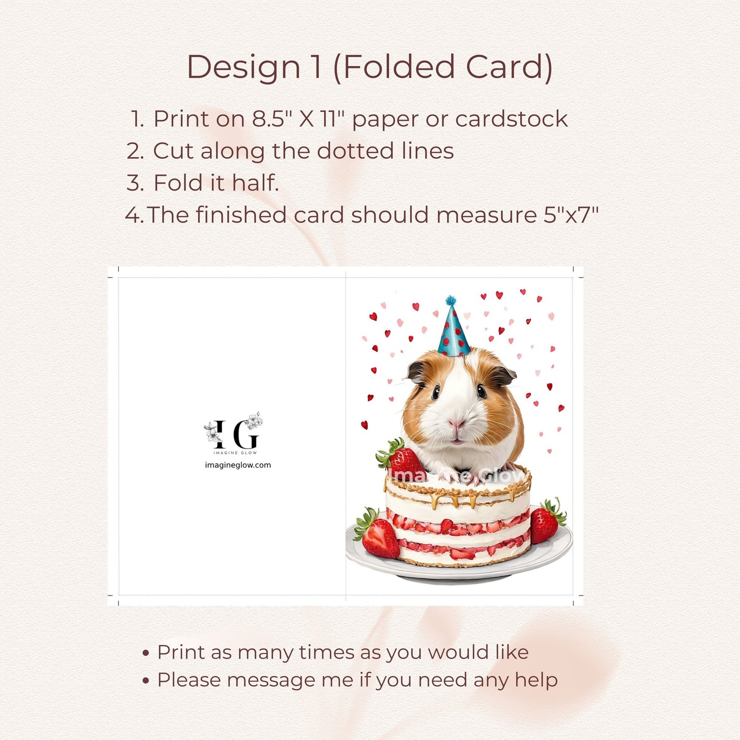 Adorable Guinea Pig Birthday Card - Printable Greeting Card for Pet Lovers