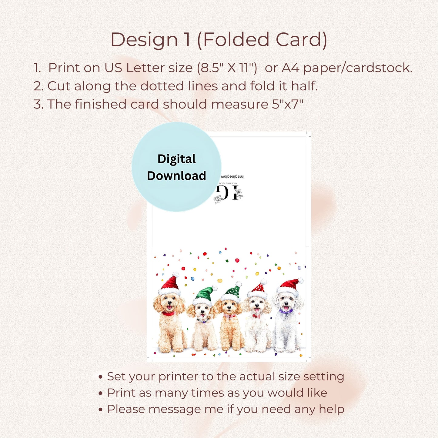 Cute dog-themed greeting card featuring playful Poodles