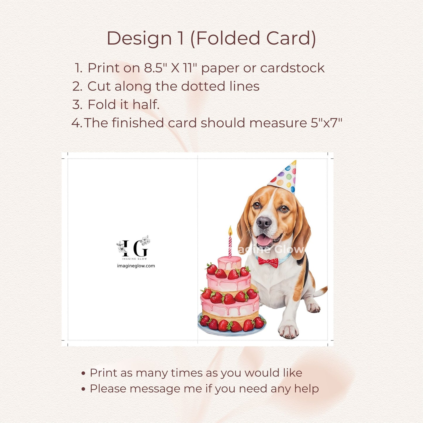 Cheerful Beagle dog birthday card, perfect for dog lovers and celebrations.