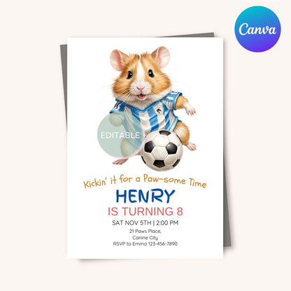 Printable birthday invite featuring a fun hamster design for kids.