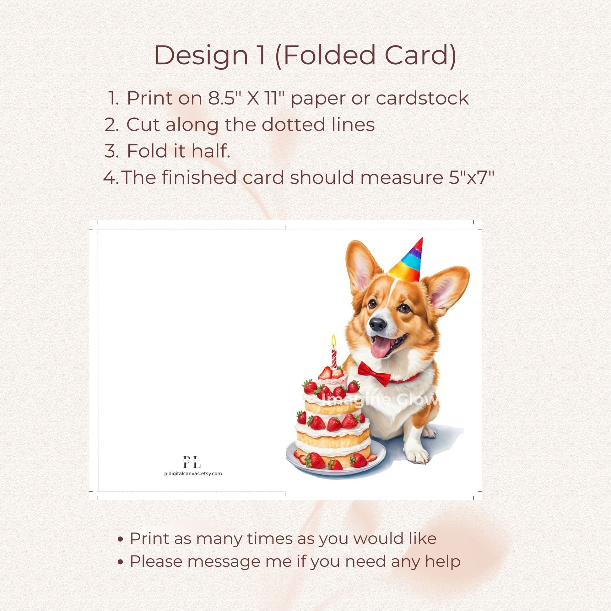 Printable birthday card showcasing a charming Corgi design