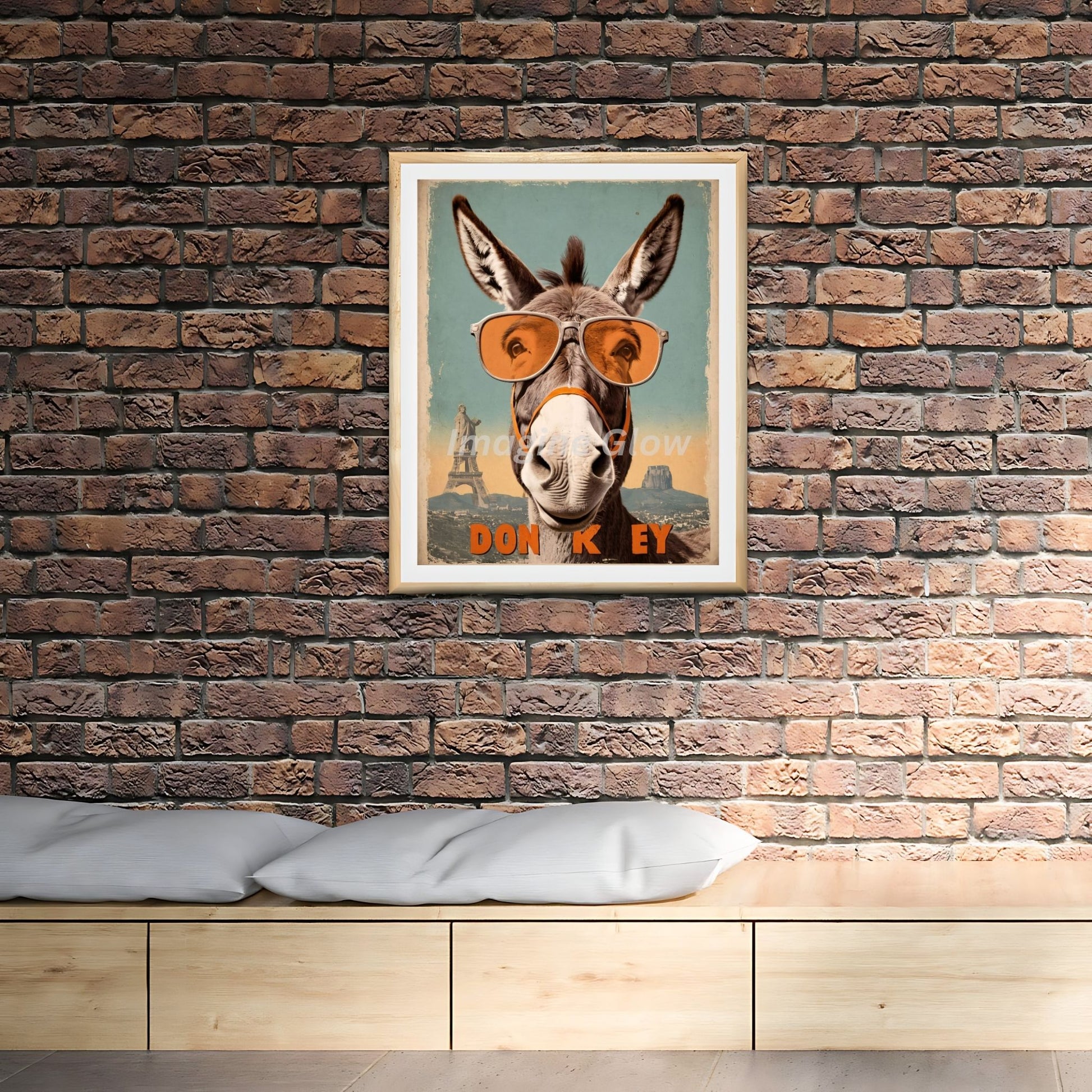 Retro donkey wearing glasses art for a unique and whimsical decor piece