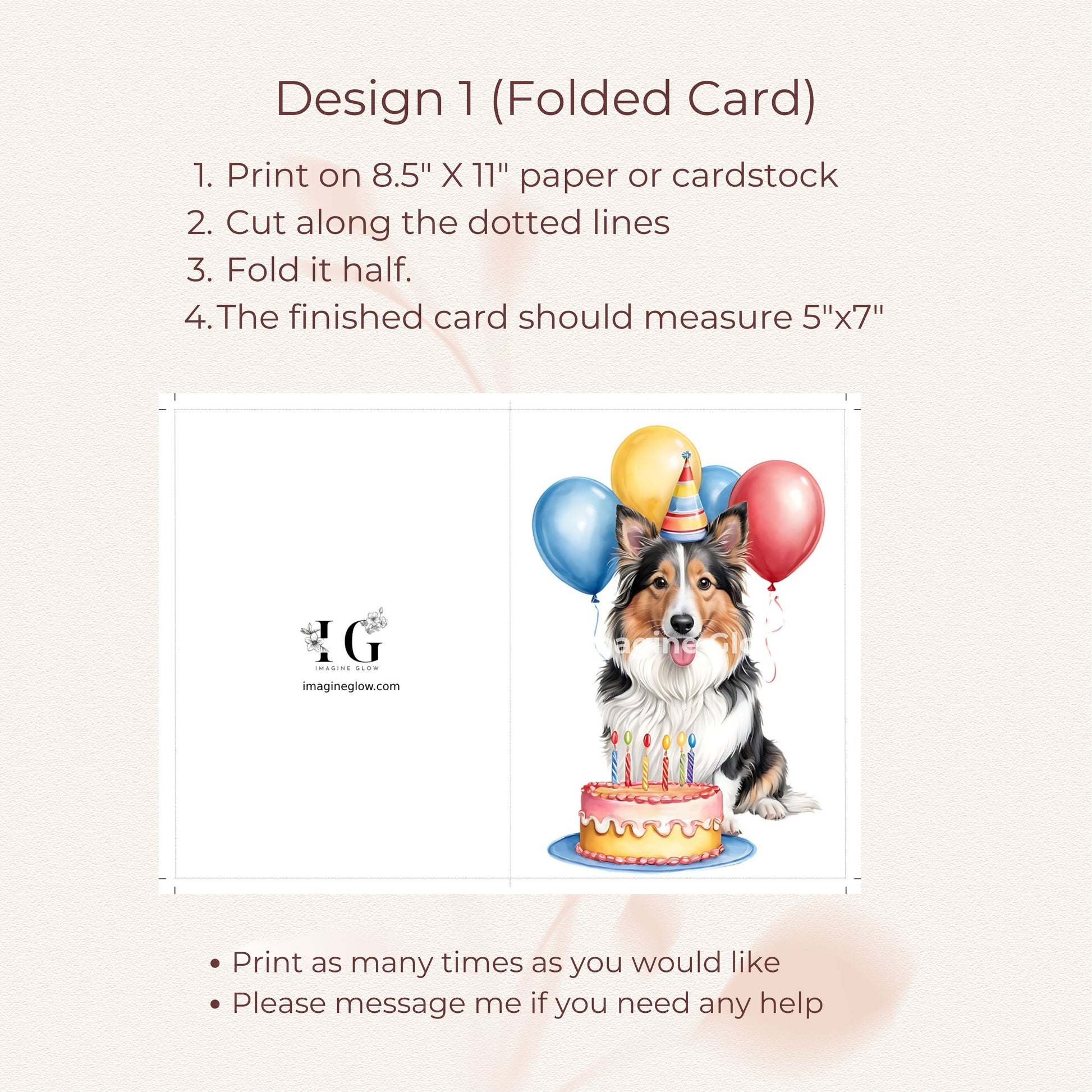 Customizable birthday card showcasing a playful Collie for special occasions