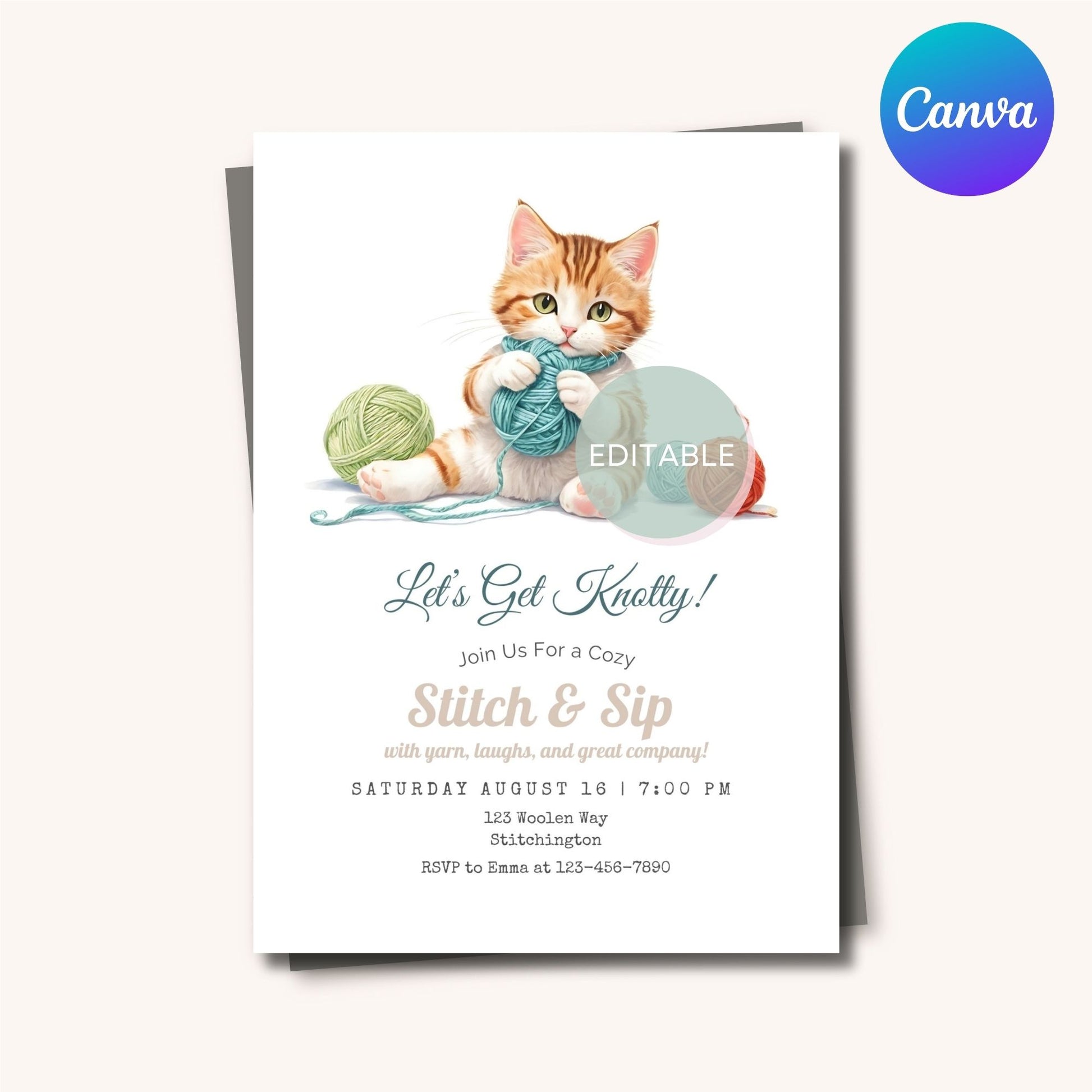 Printable Crochet Party Invite customized with Canva.