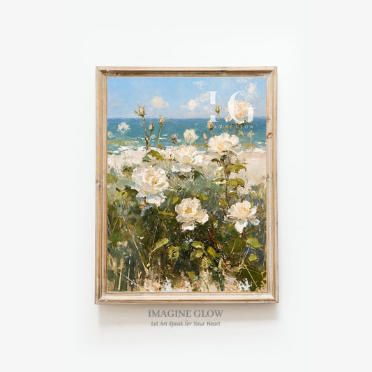 Vintage wall decor featuring a coastal wildflower landscape