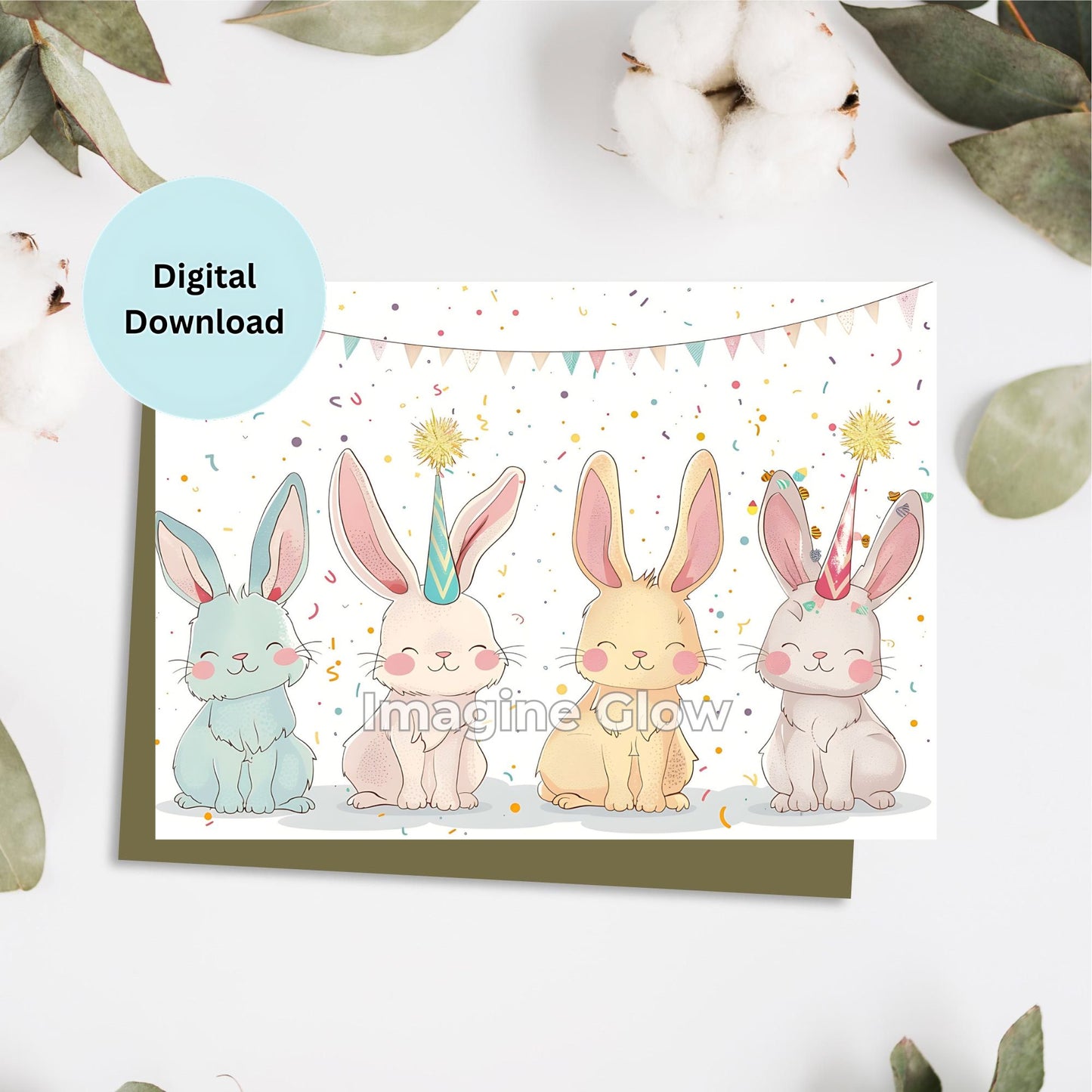 Printable Bunny birthday card featuring a cute rabbit illustration.