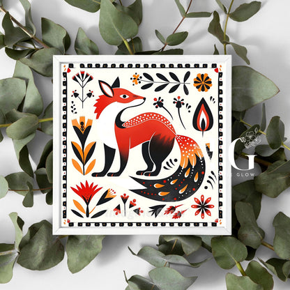 Printable wall art of a boho fox in an abstract style.