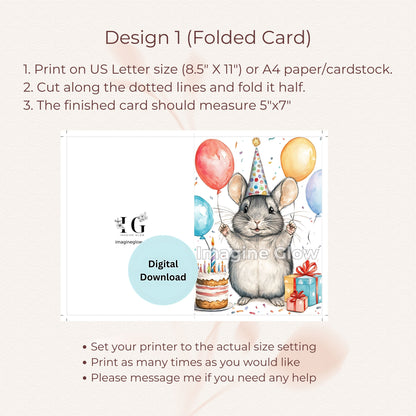 Happy Birthday card with a chinchilla, perfect for cheerful birthday wishes.