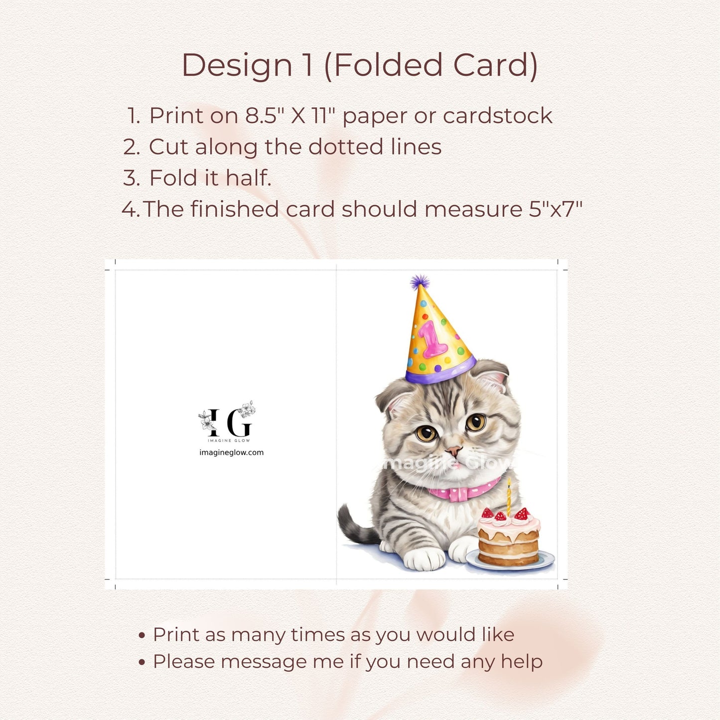 Adorable cat-themed birthday card featuring a Scottish Fold