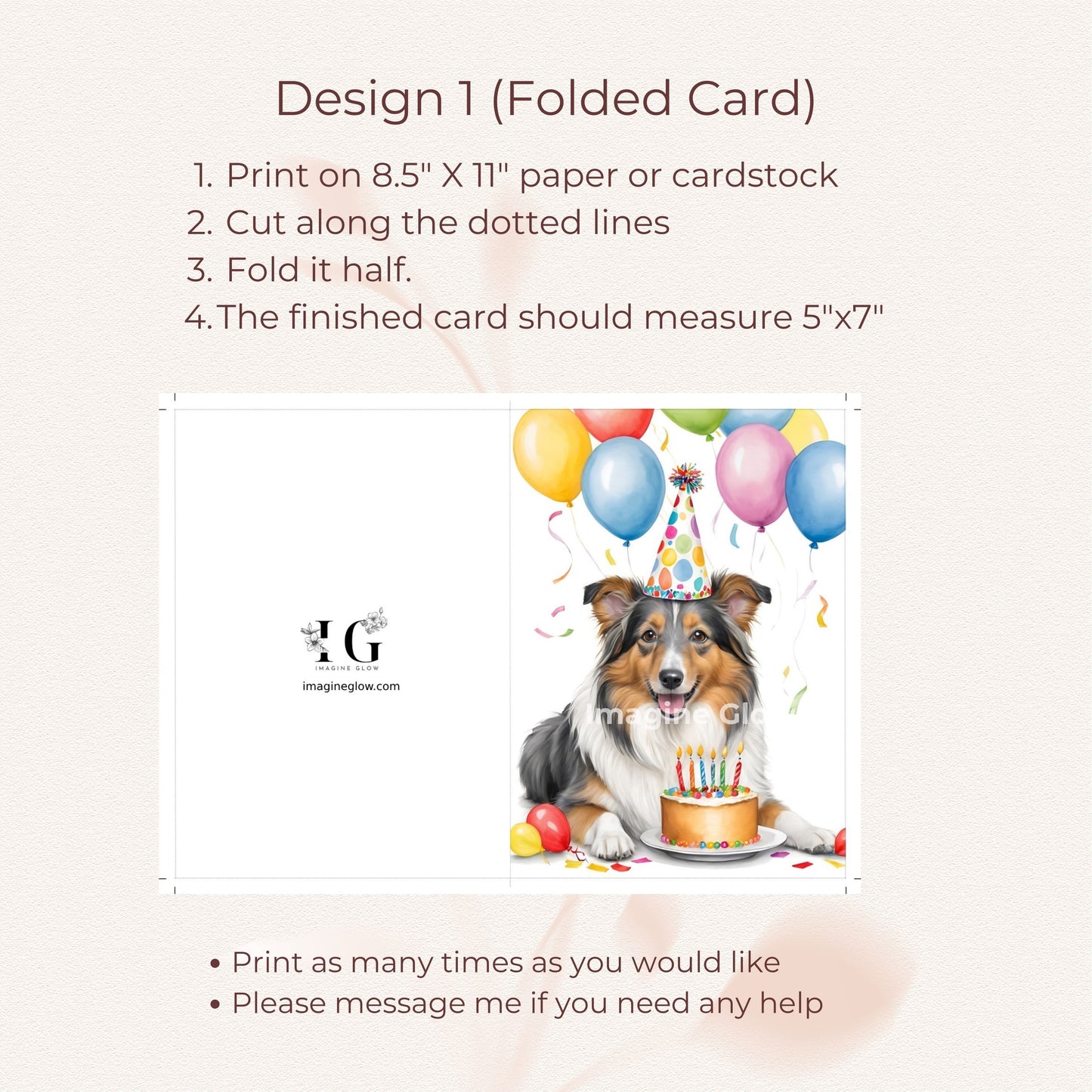 Printable birthday card designed for Shetland Sheepdog lovers