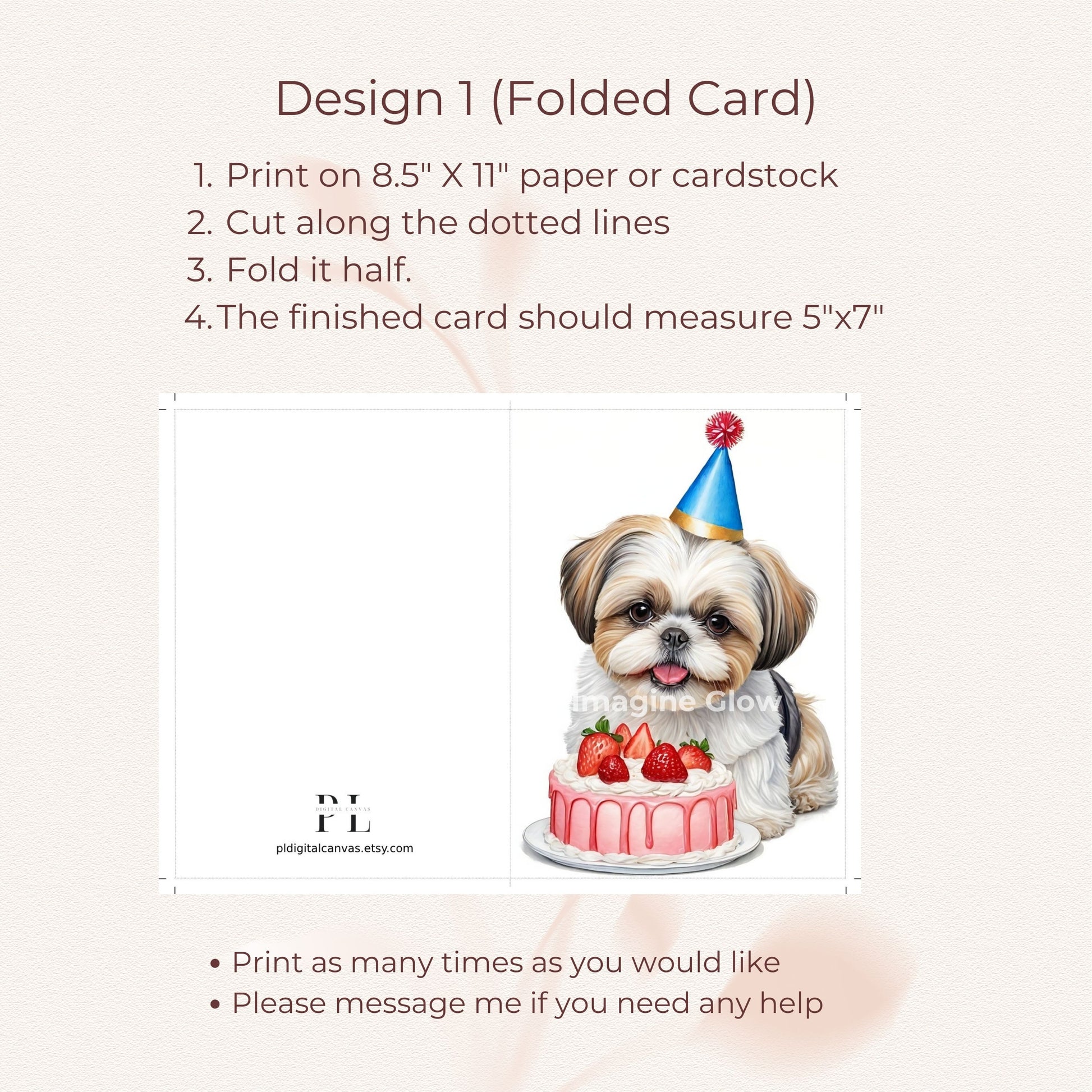 Printable birthday card showcasing a charming Shih Tzu design