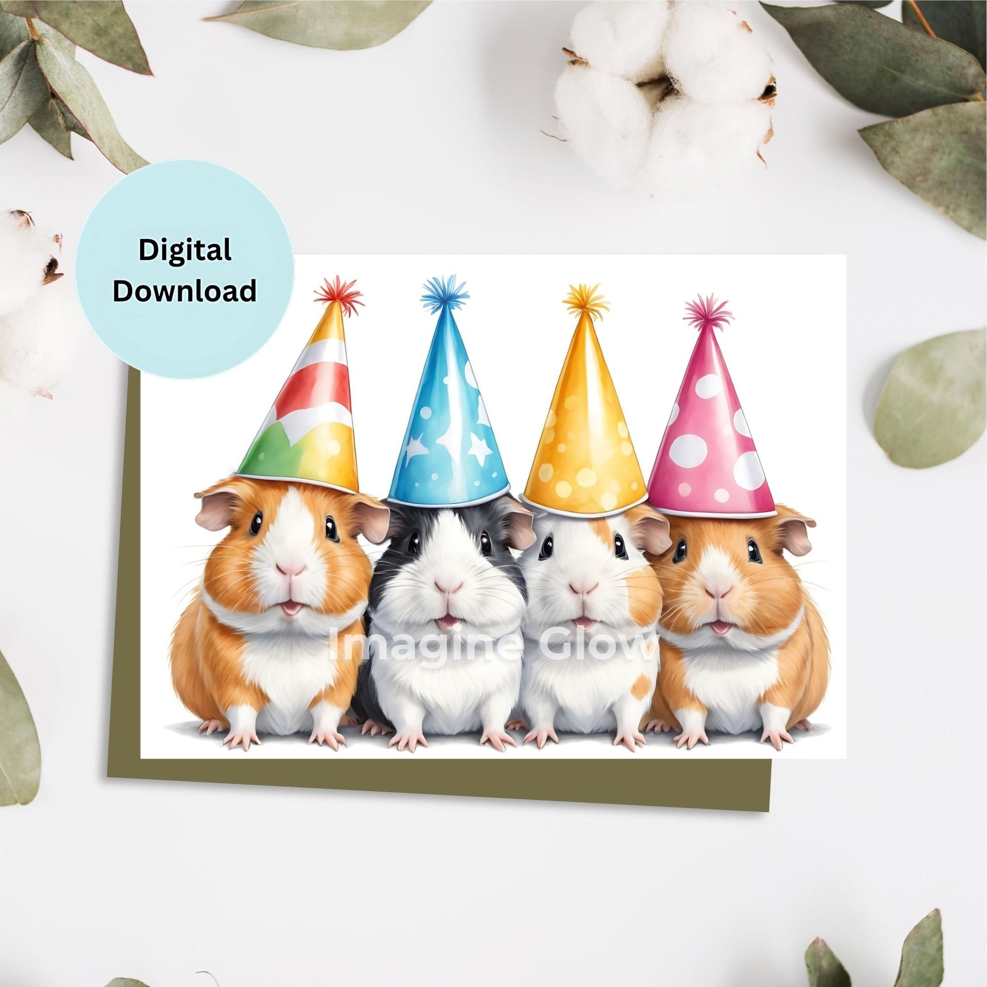 Guinea pigs birthday card printable featuring a cute guinea pig illustration