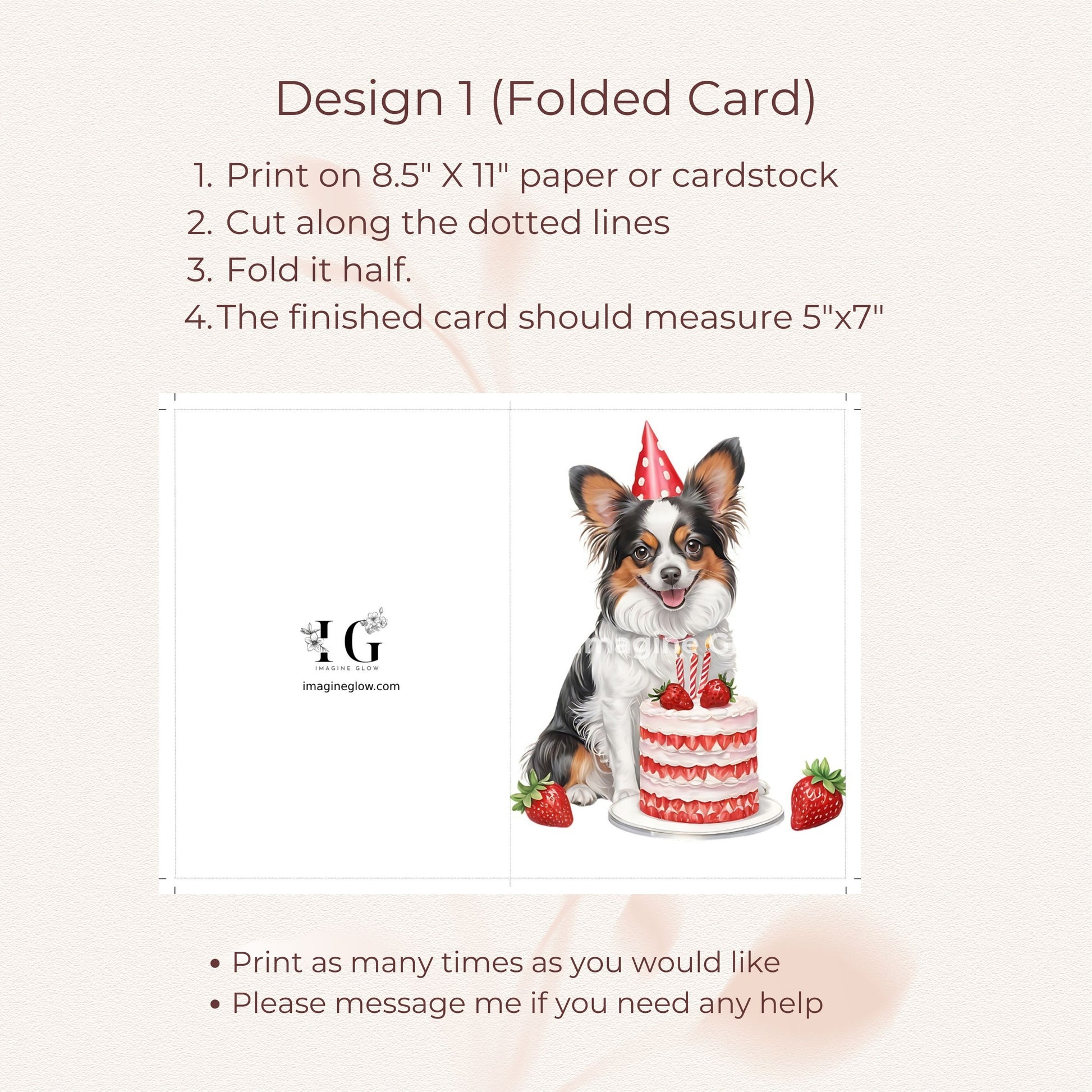 Printable birthday card designed for Papillon lovers