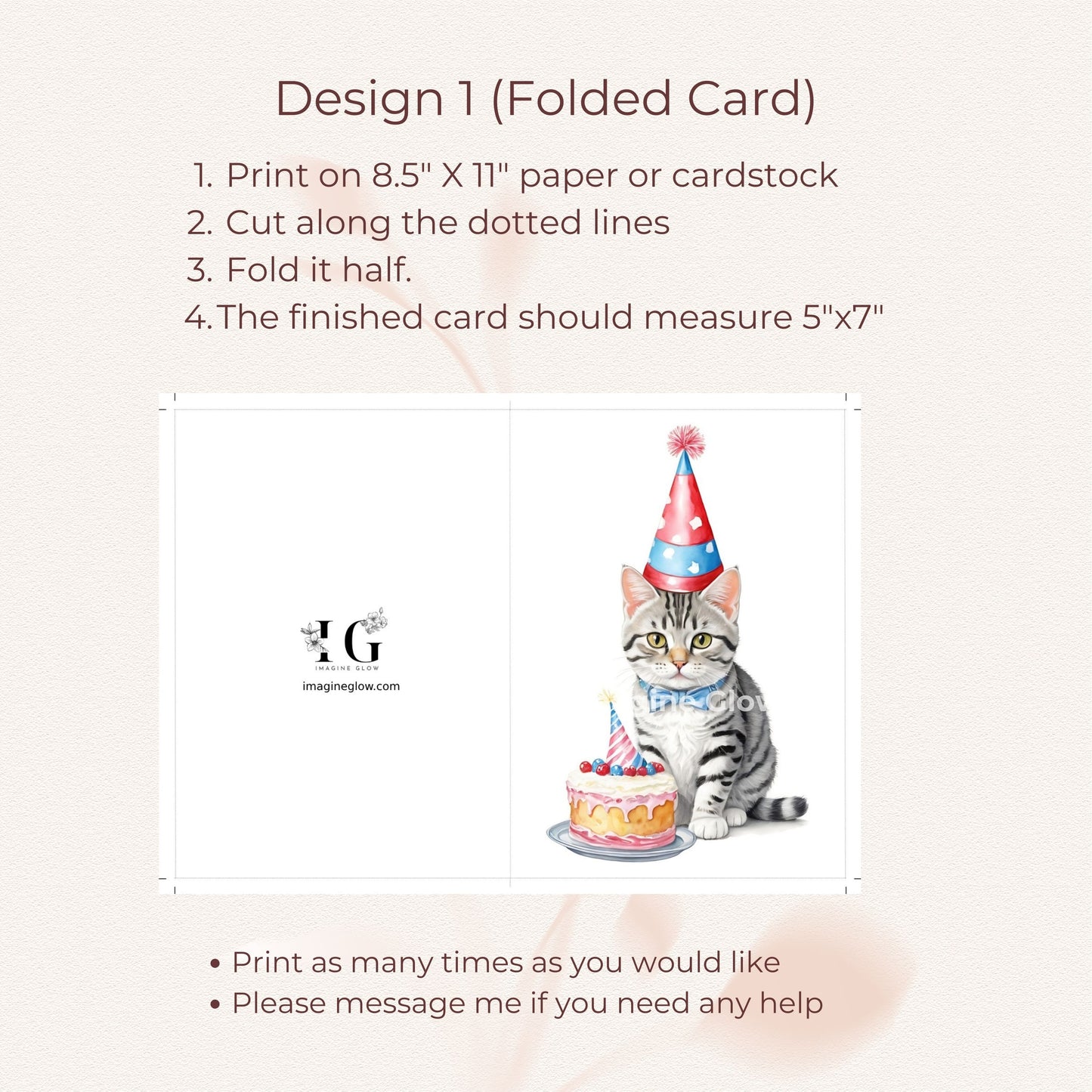 Cute printable birthday card with an American Shorthair cat design.