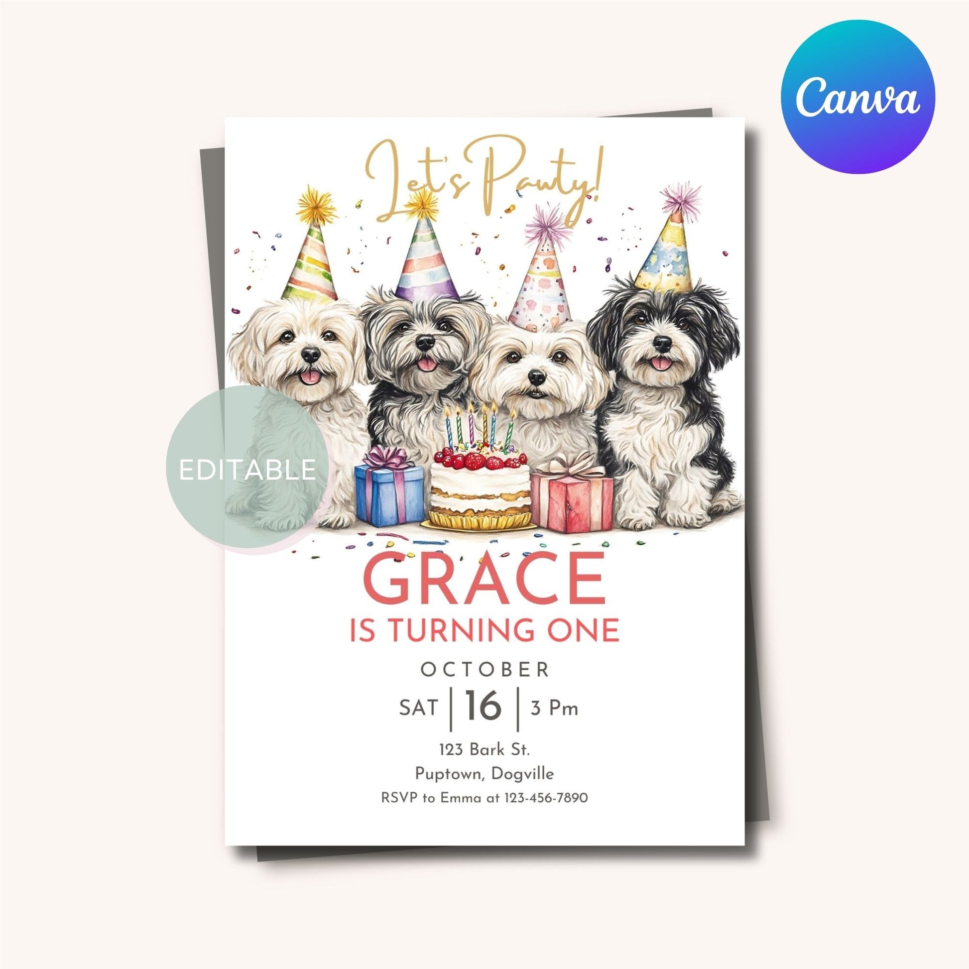 Custom Havanese Dog party invite for print or mobile.