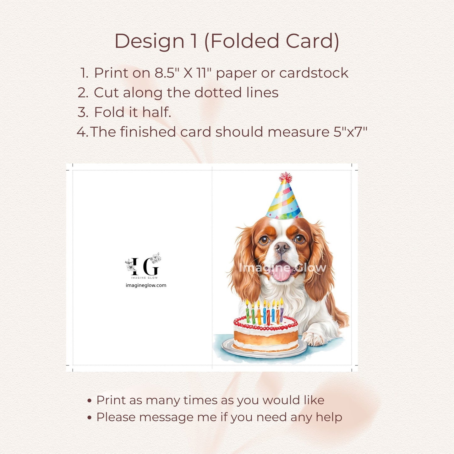 Cavalier King Charles Spaniel birthday card, perfect for dog lovers' special days.