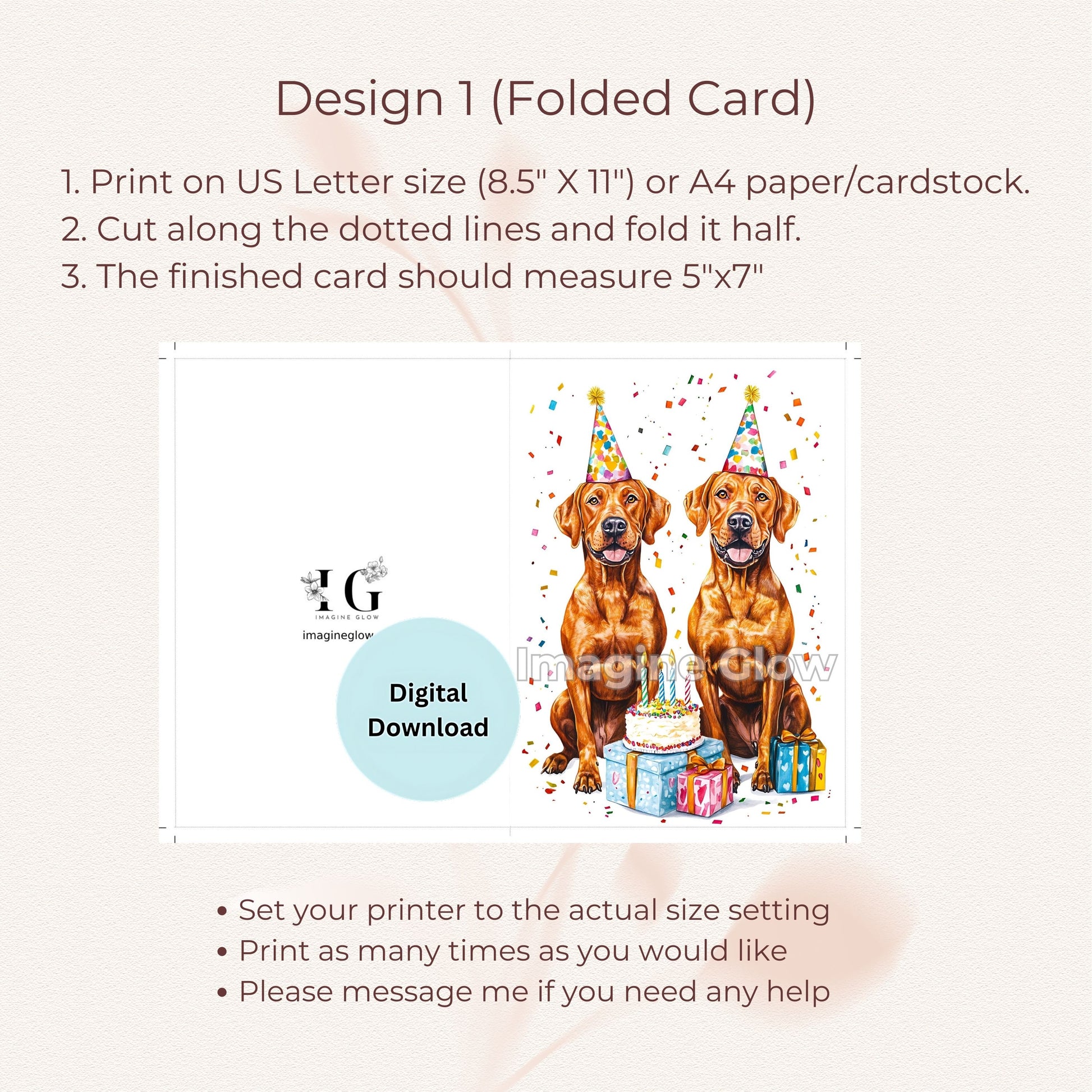 Happy birthday card with Rhodesian Ridgeback dogs