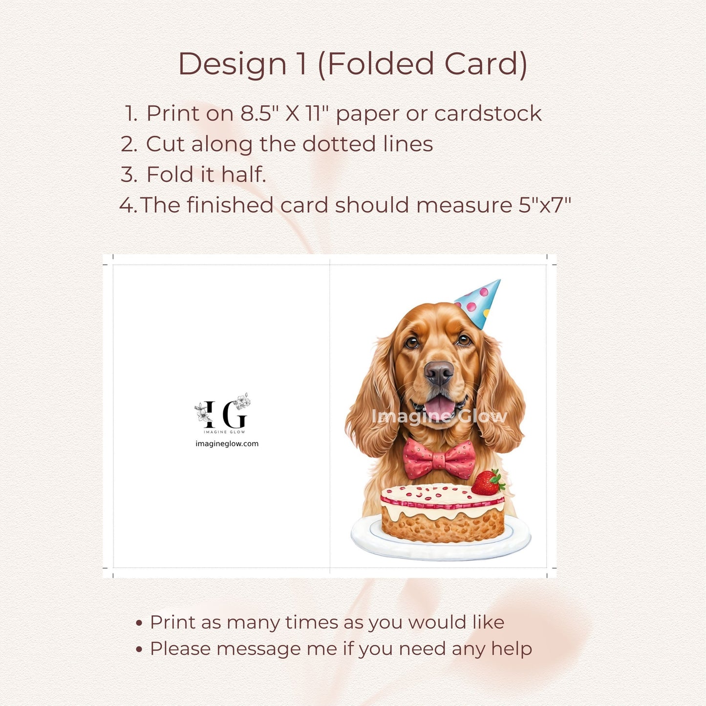 Customizable birthday card with a charming Cocker Spaniel illustration