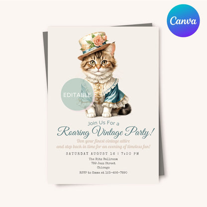 Printable and editable kitten invitation template for special occasions.