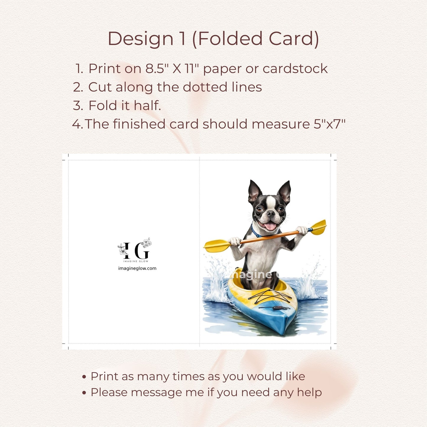 Kayak Birthday Card - Printable Funny French Bulldog Card for Pet Lovers