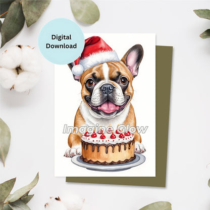 Printable Bulldog Christmas card with a festive dog illustration.