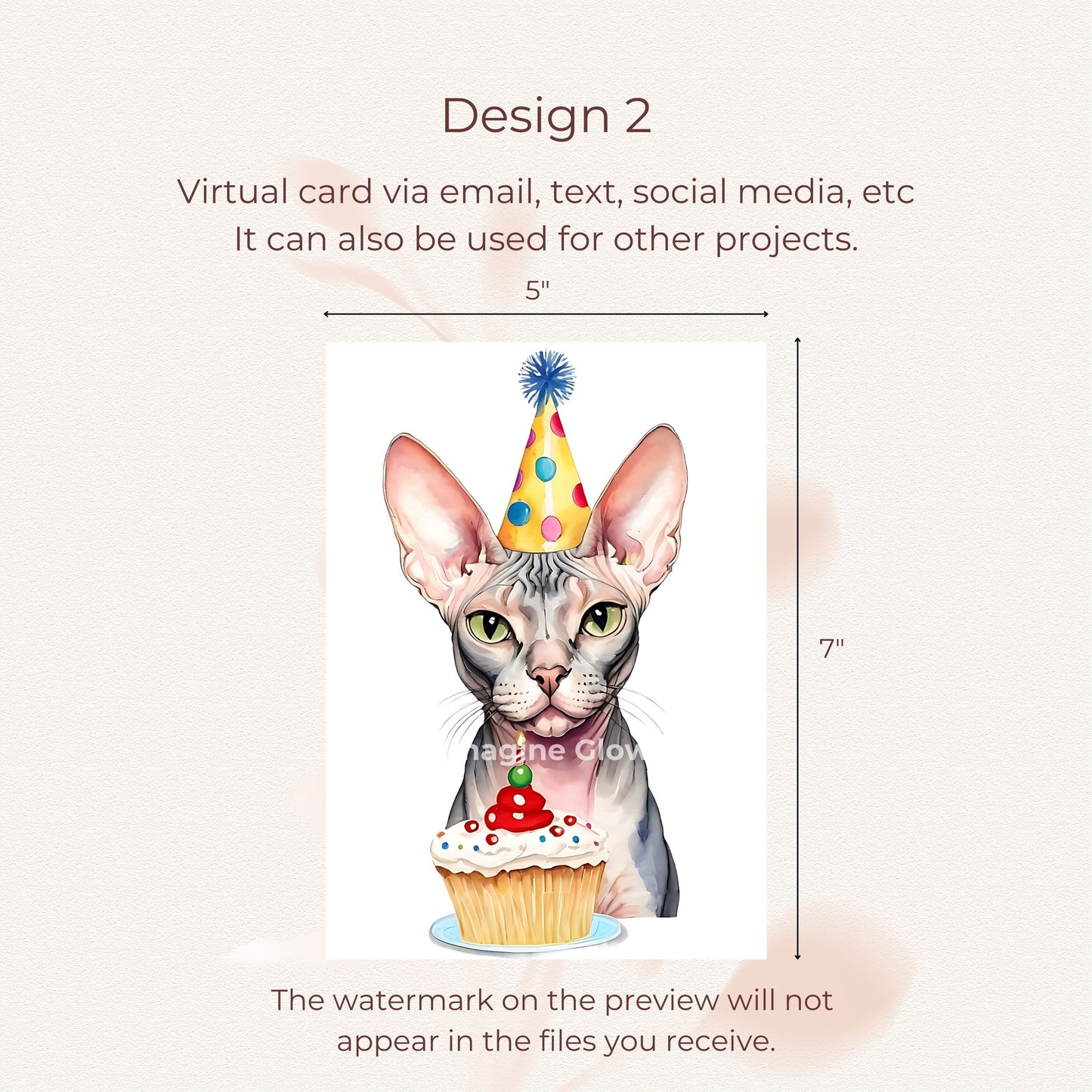 Personalized printable card for cat lovers celebrating a birthday