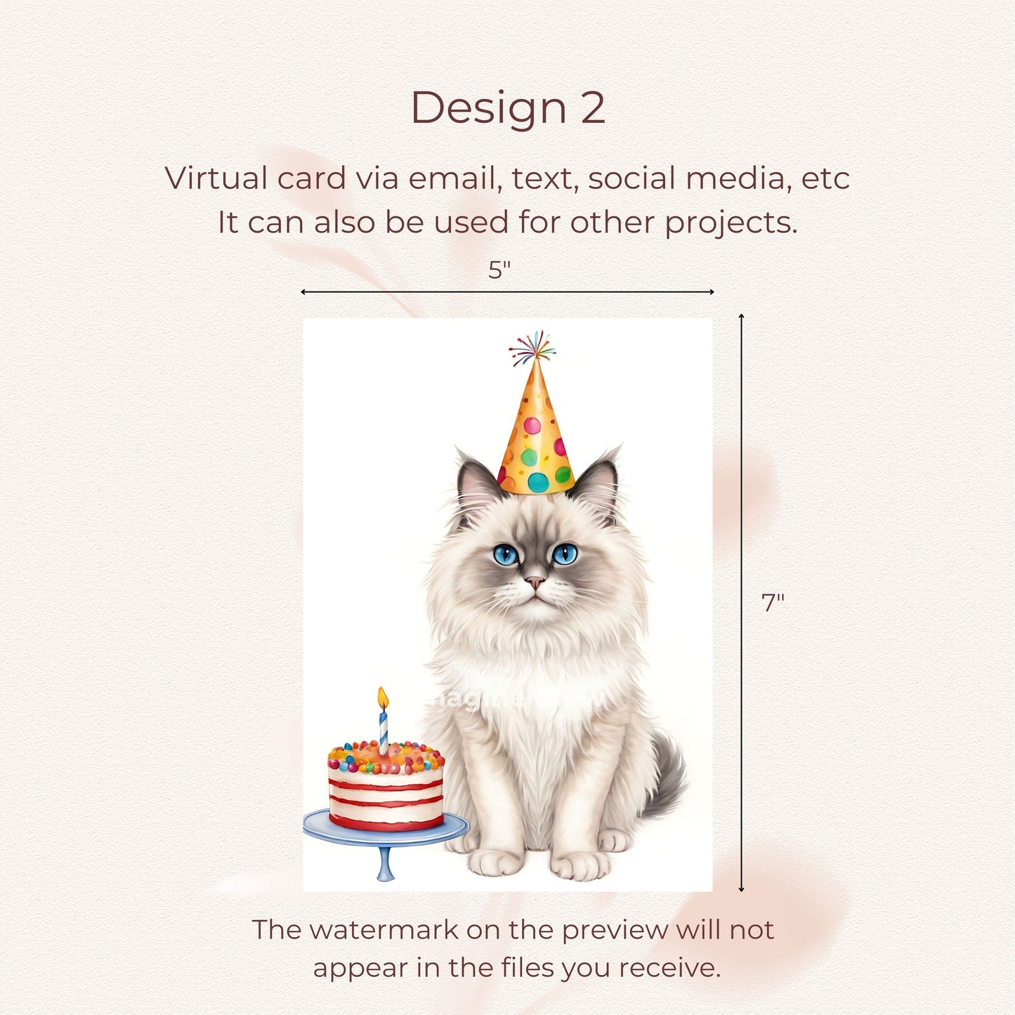 Personalized printable card for cat lovers celebrating a birthday