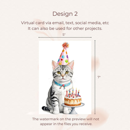 Digital greeting card with an American Shorthair cat for birthdays.