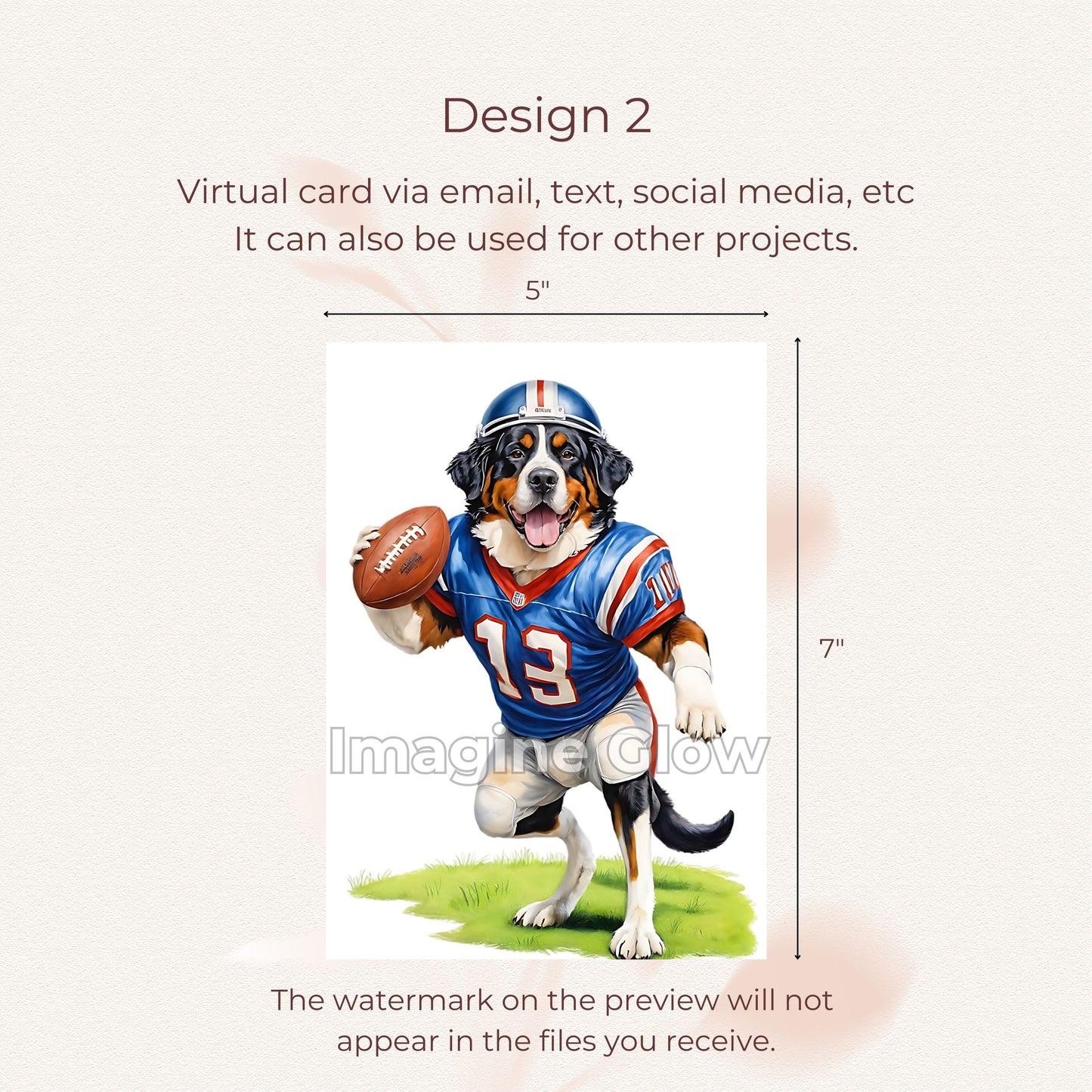 Greeting card design with a Bernese Mountain Dog ready for the big game