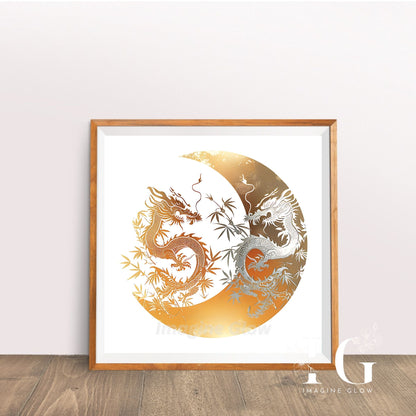 Gold Dragons Print - Abstract Wall Art for Modern Home Decor