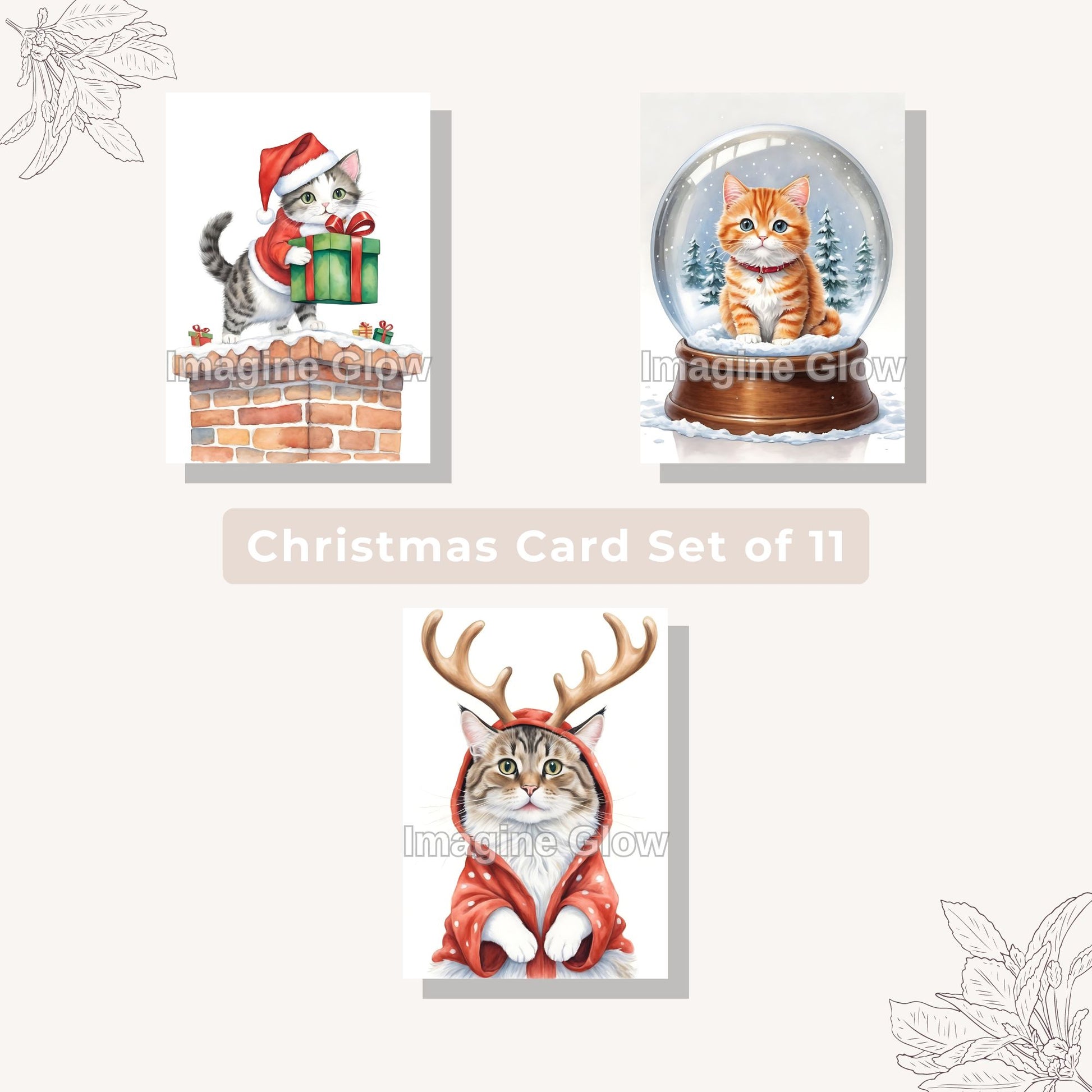 Holiday card set with cats in adorable costume F, perfect for Christmas.