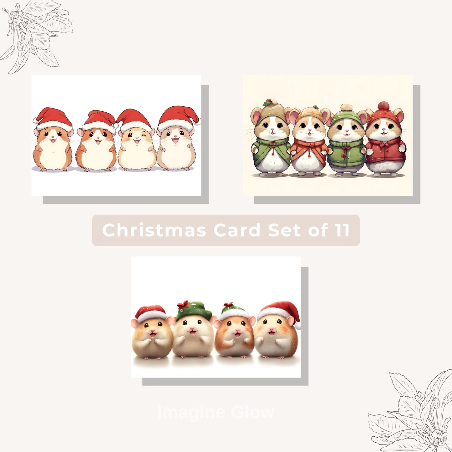 Hamster holiday card set, perfect for sending festive greetings.