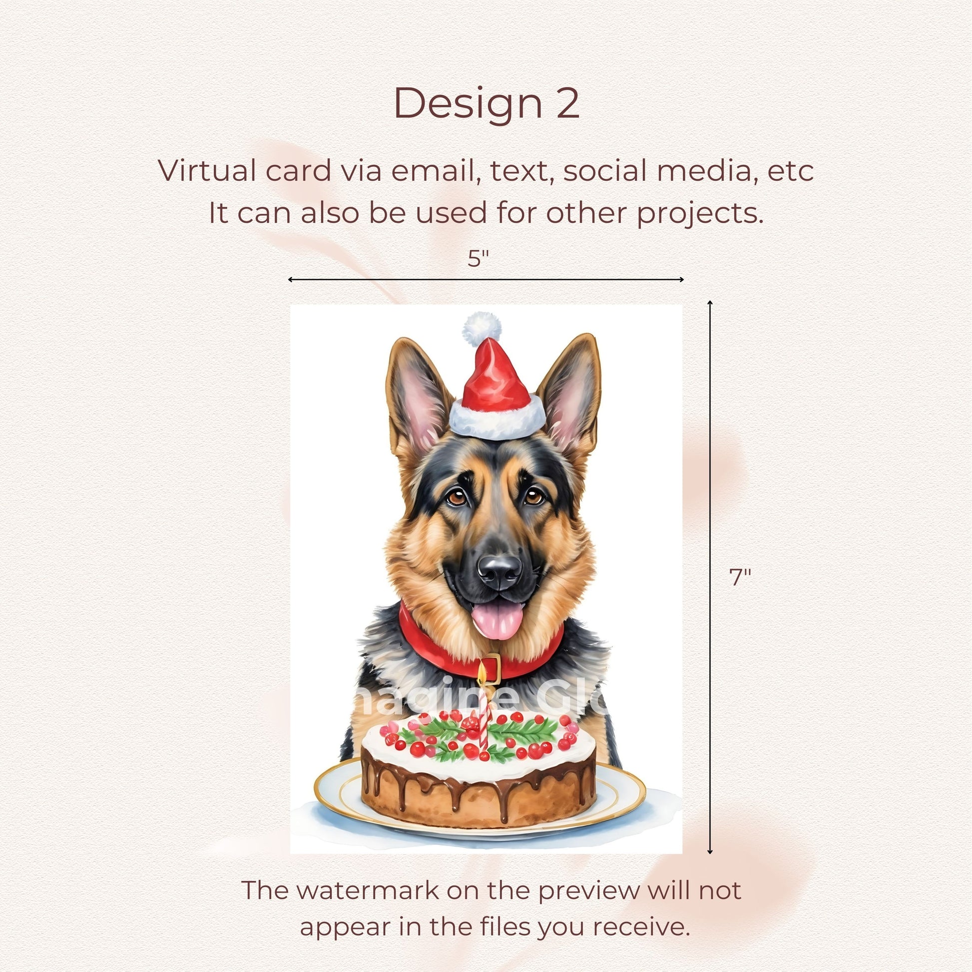 German Shepherd dog Christmas card, available as a digital download for easy printing.
Holiday card featuring a majestic German Shepherd, perfect for dog lovers.
Printable pet holiday card with a German Shepherd design, perfect for sending festive greetings.