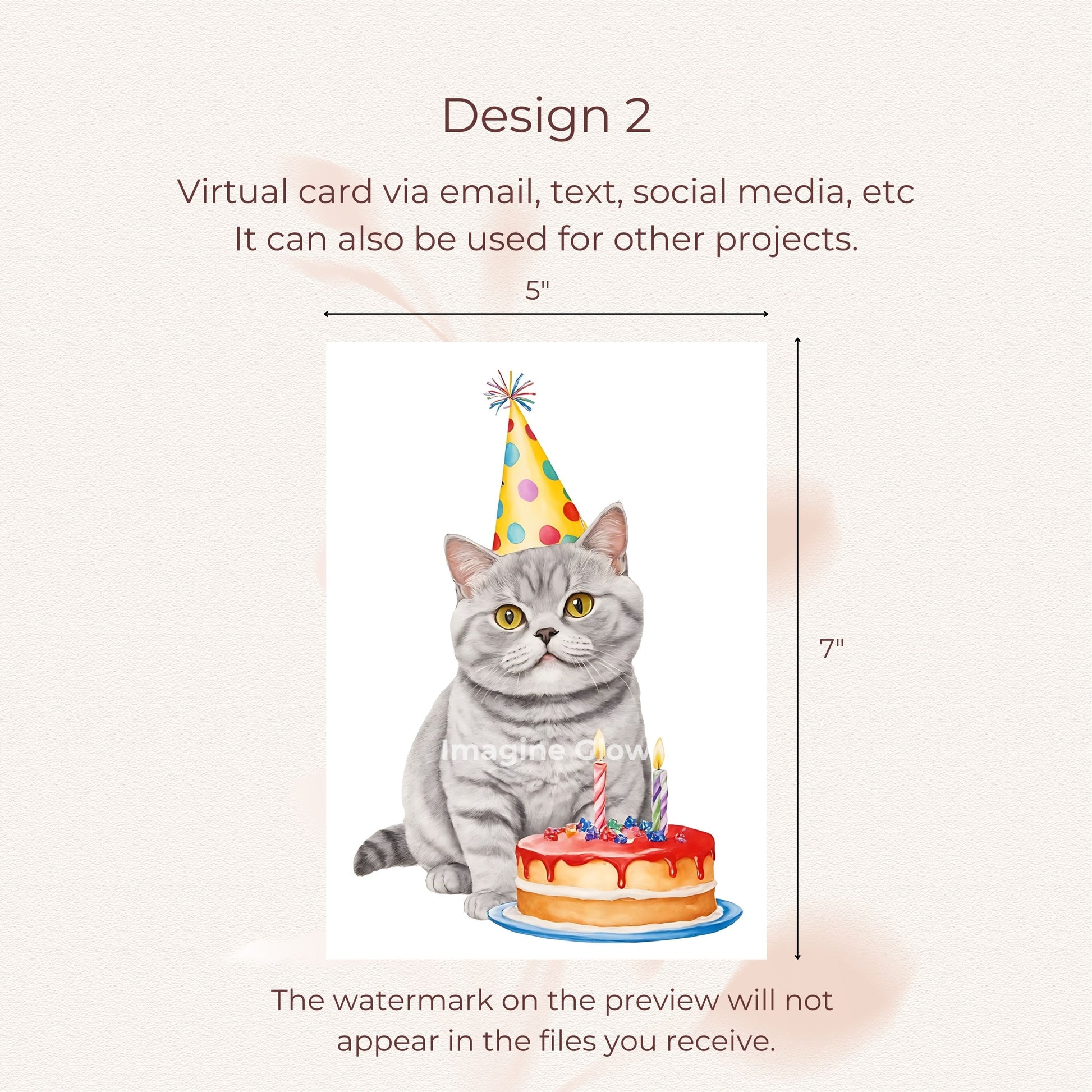 Adorable British Shorthair cat printable card for celebrating birthdays.