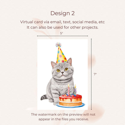 Adorable British Shorthair cat printable card for celebrating birthdays.