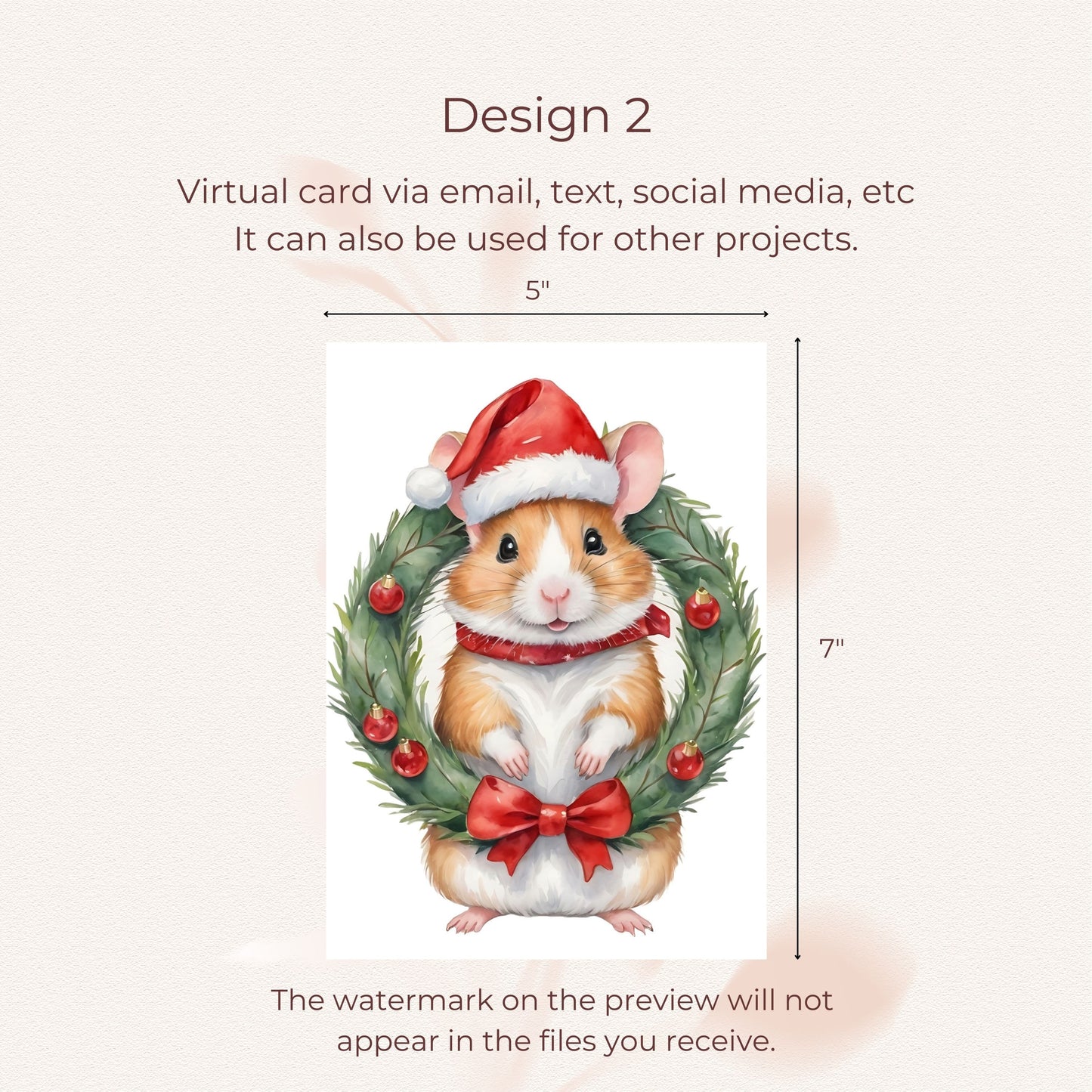 Digital hamster Christmas card set, perfect for sending holiday cheer to family and friends.
