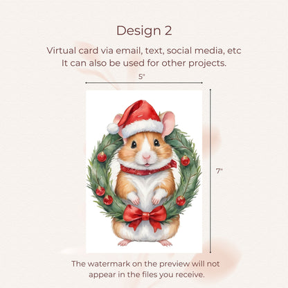 Digital hamster Christmas card set, perfect for sending holiday cheer to family and friends.
