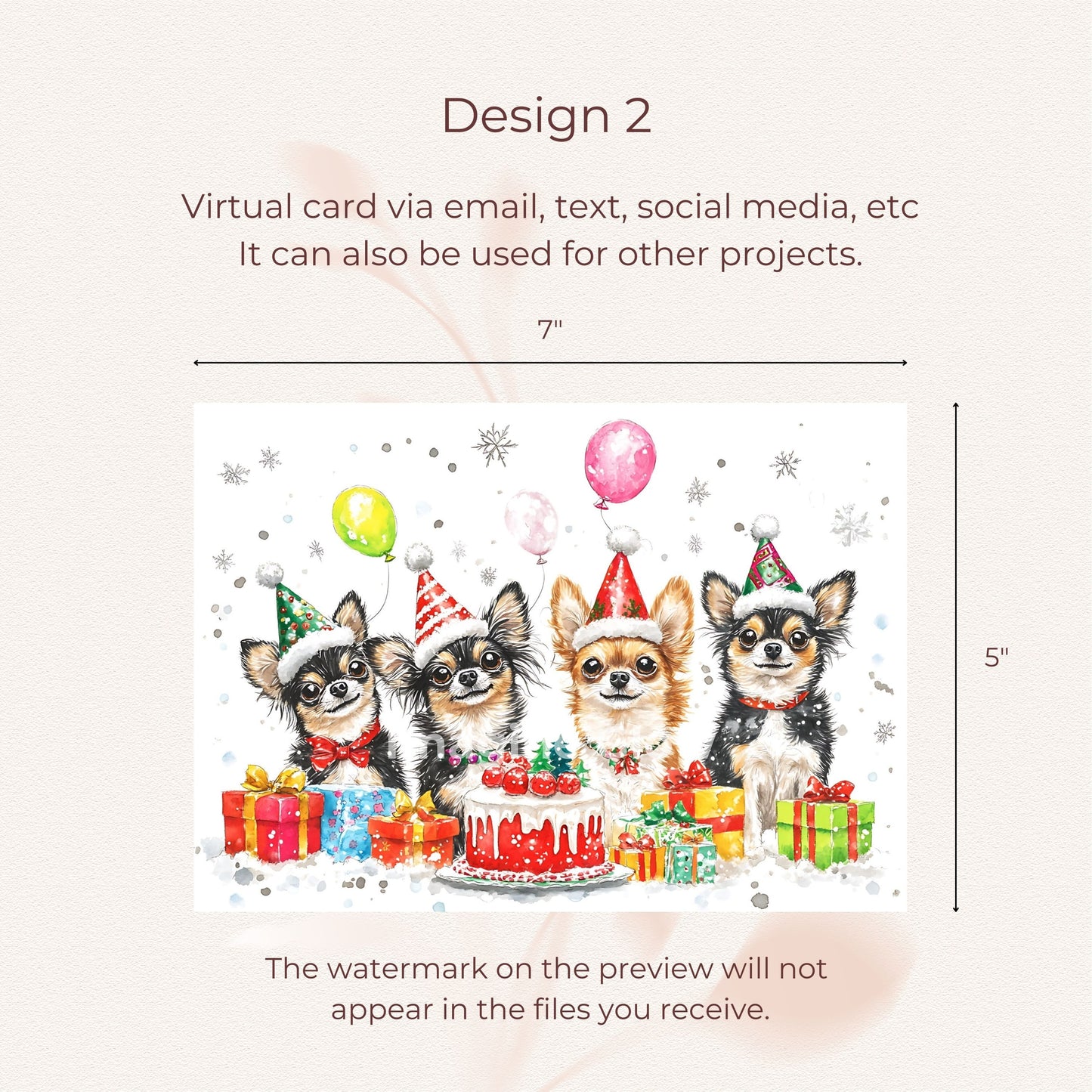 Printable Chihuahua Christmas card perfect for holiday greetings and celebrations