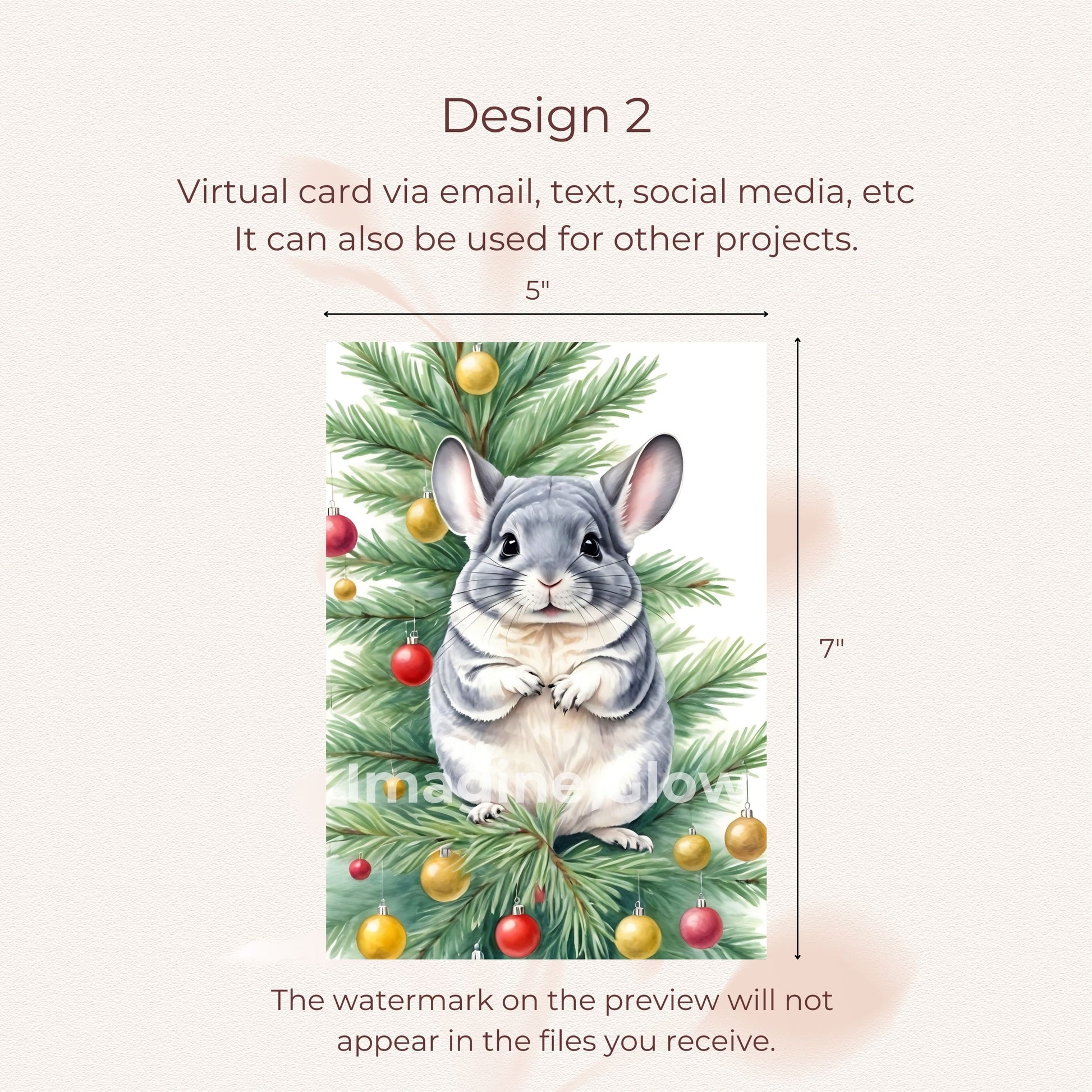 Digital Download of a Chinchilla Christmas Card for Celebrations and Parties