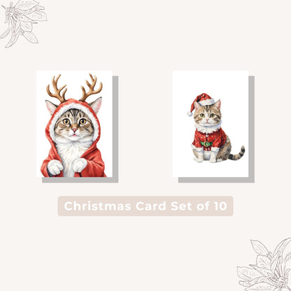 Cat-themed Christmas card set for pet lovers, available as a digital download.