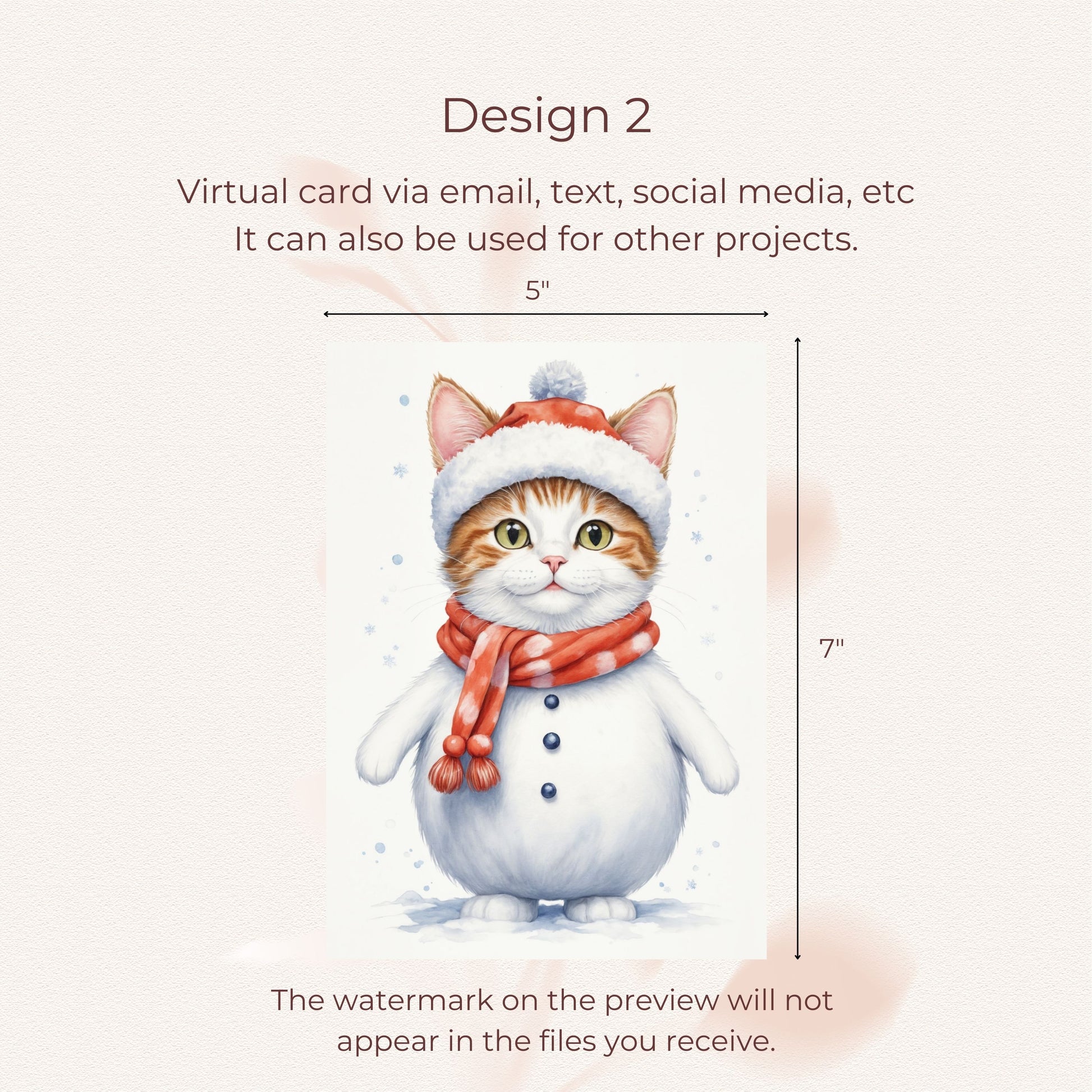 Printable holiday card set featuring cute cats in Christmas designs.
