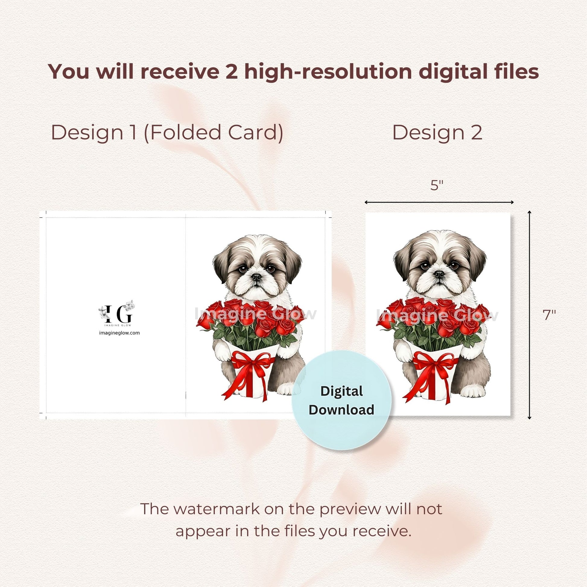 Anniversary Card showcasing a cute Shih Tzu and roses.