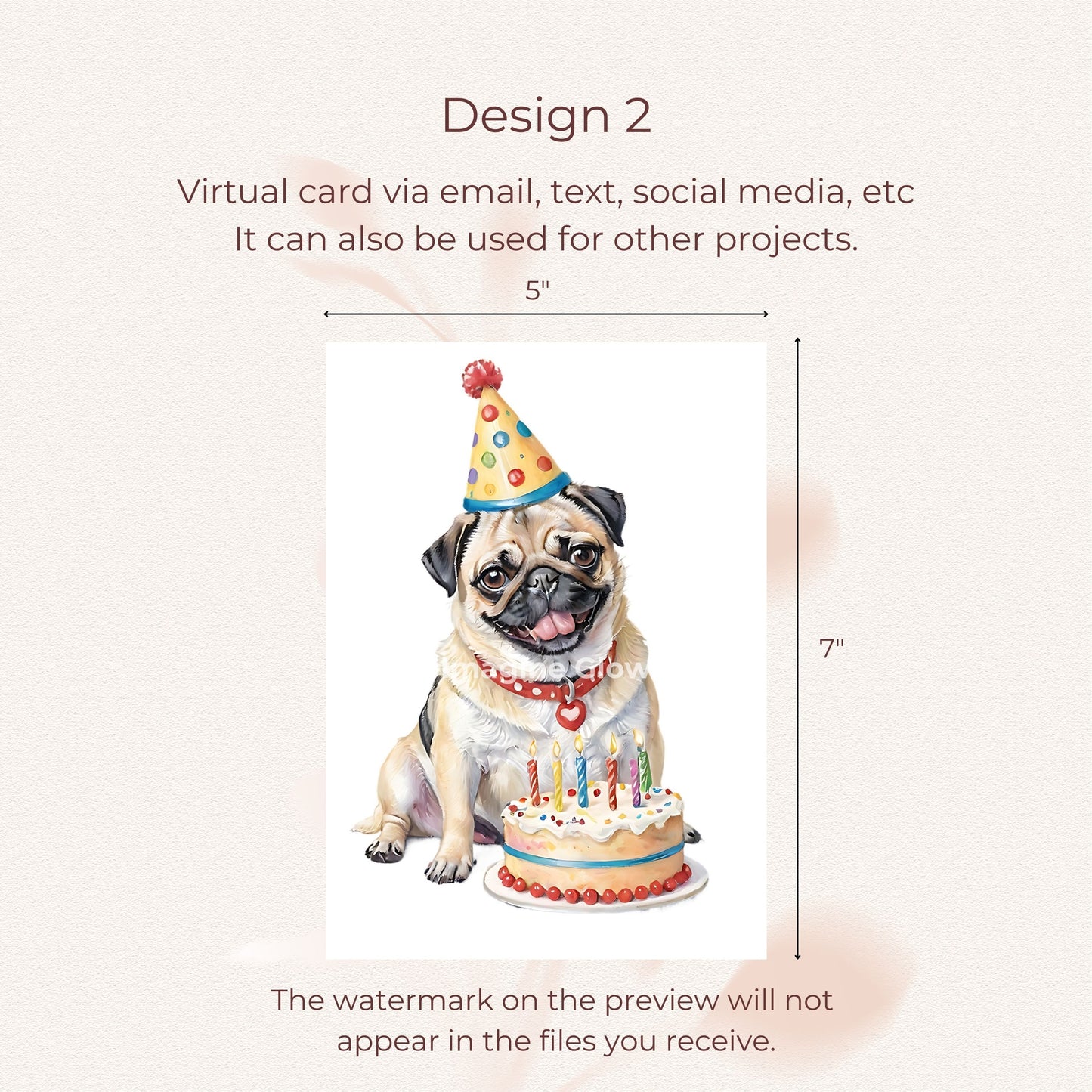 Adorable pet greeting card showcasing a Pug for birthday celebrations