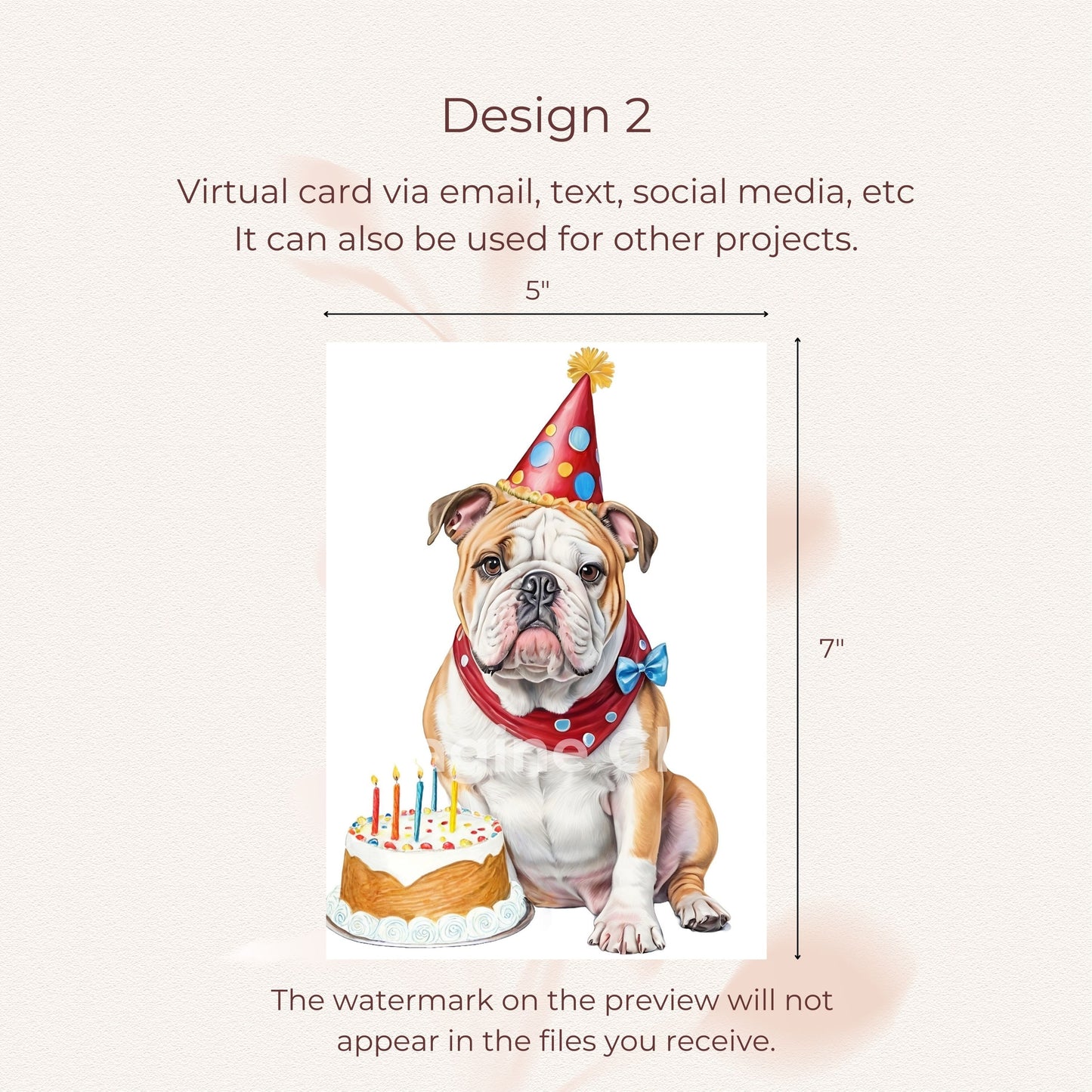 Birthday card featuring a cute Bulldog, ready to print and share.