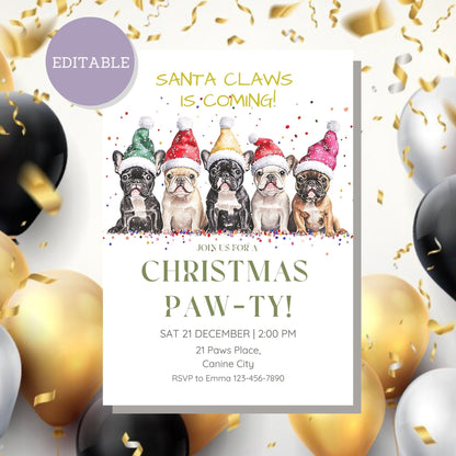 Adorable Bulldog holiday invitation, perfect for dog lovers; celebrations