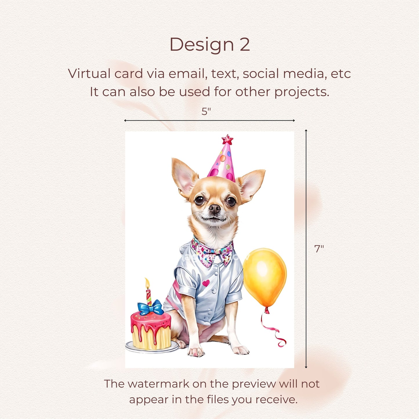 Chihuahua dog-themed birthday card for pet lovers to download and print