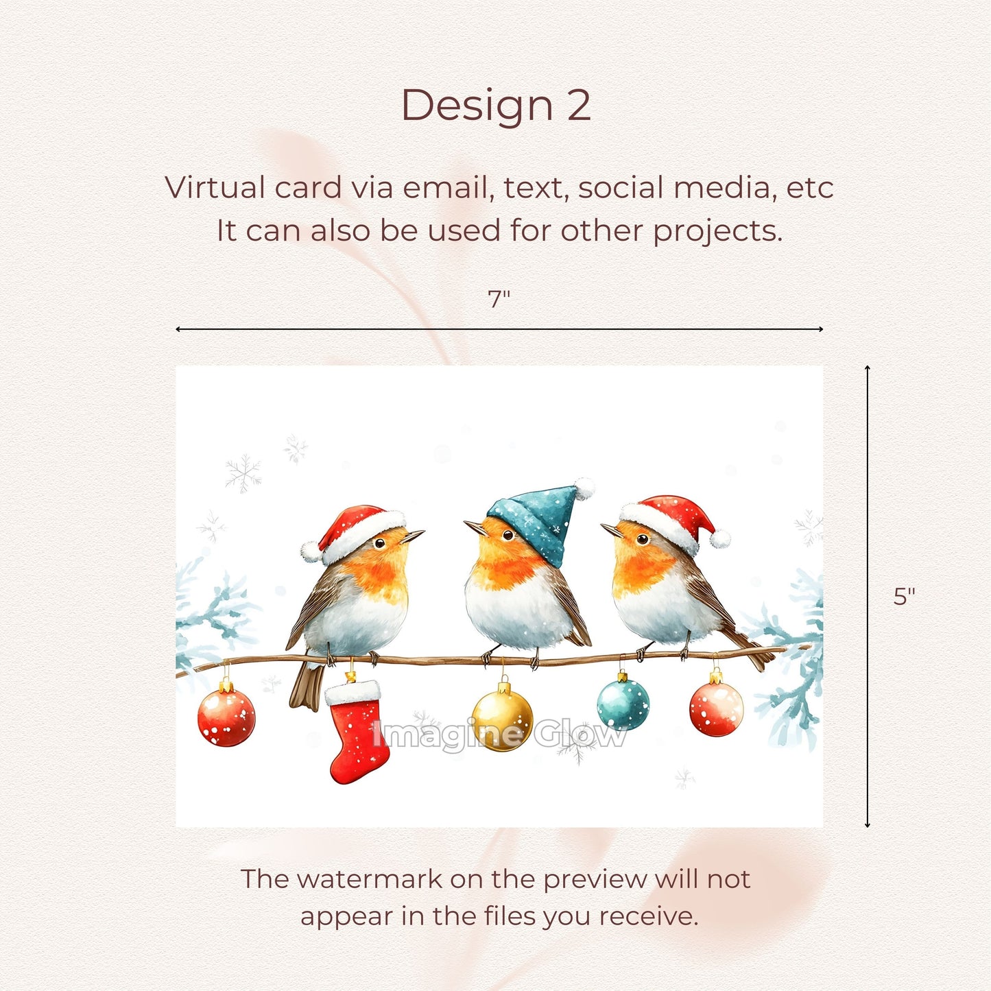 Digital download holiday card with a robin perfect for Christmas wishes