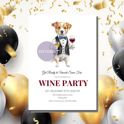 User-friendly Canva template for personalized wine tasting party invitations.