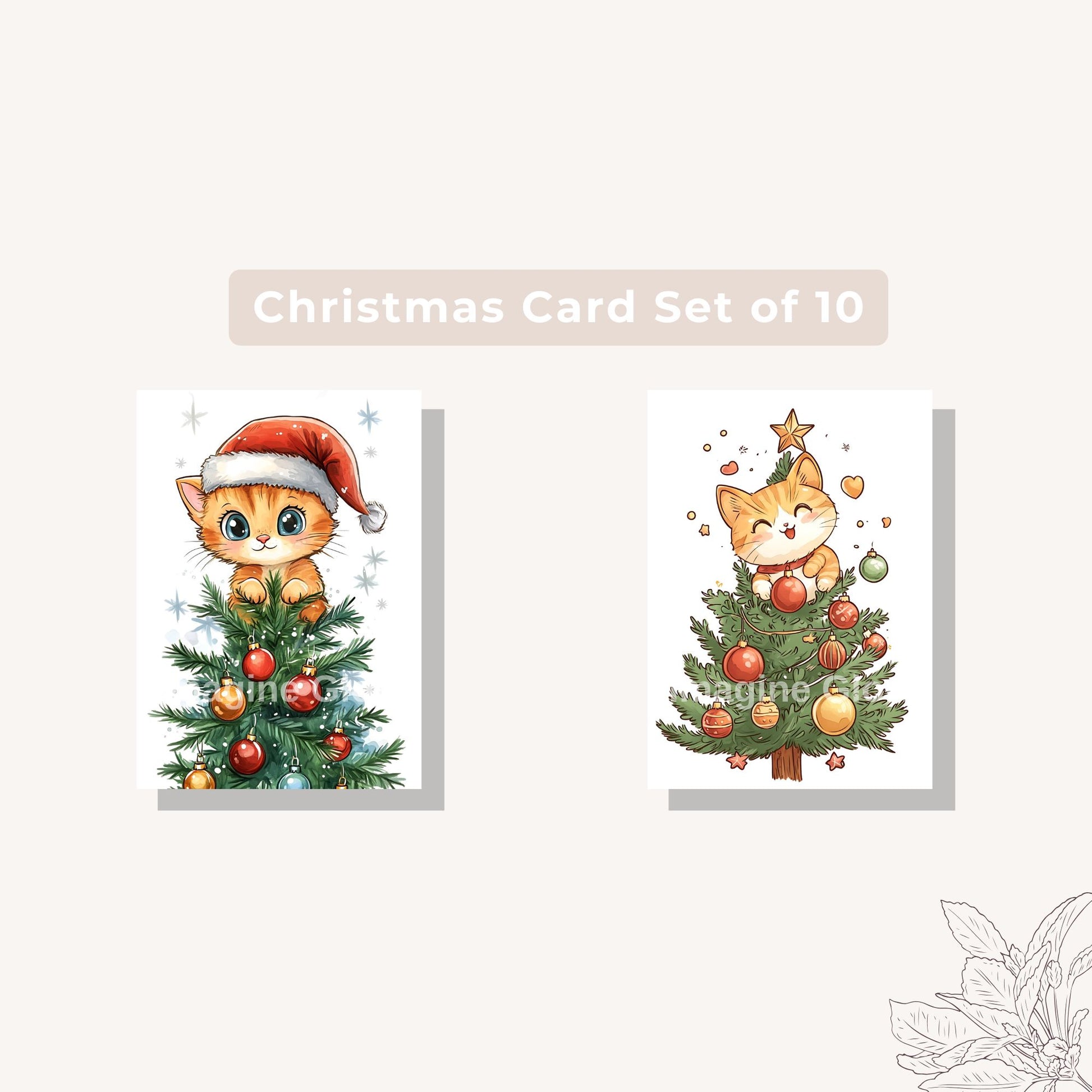 Cat-themed Christmas card set for pet lovers, available as a digital download.
